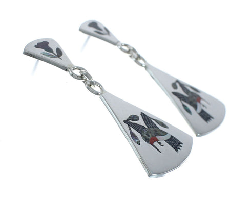 Multicolor Inlay Humming Bird Genuine Sterling Silver Zuni Earrings NN20344